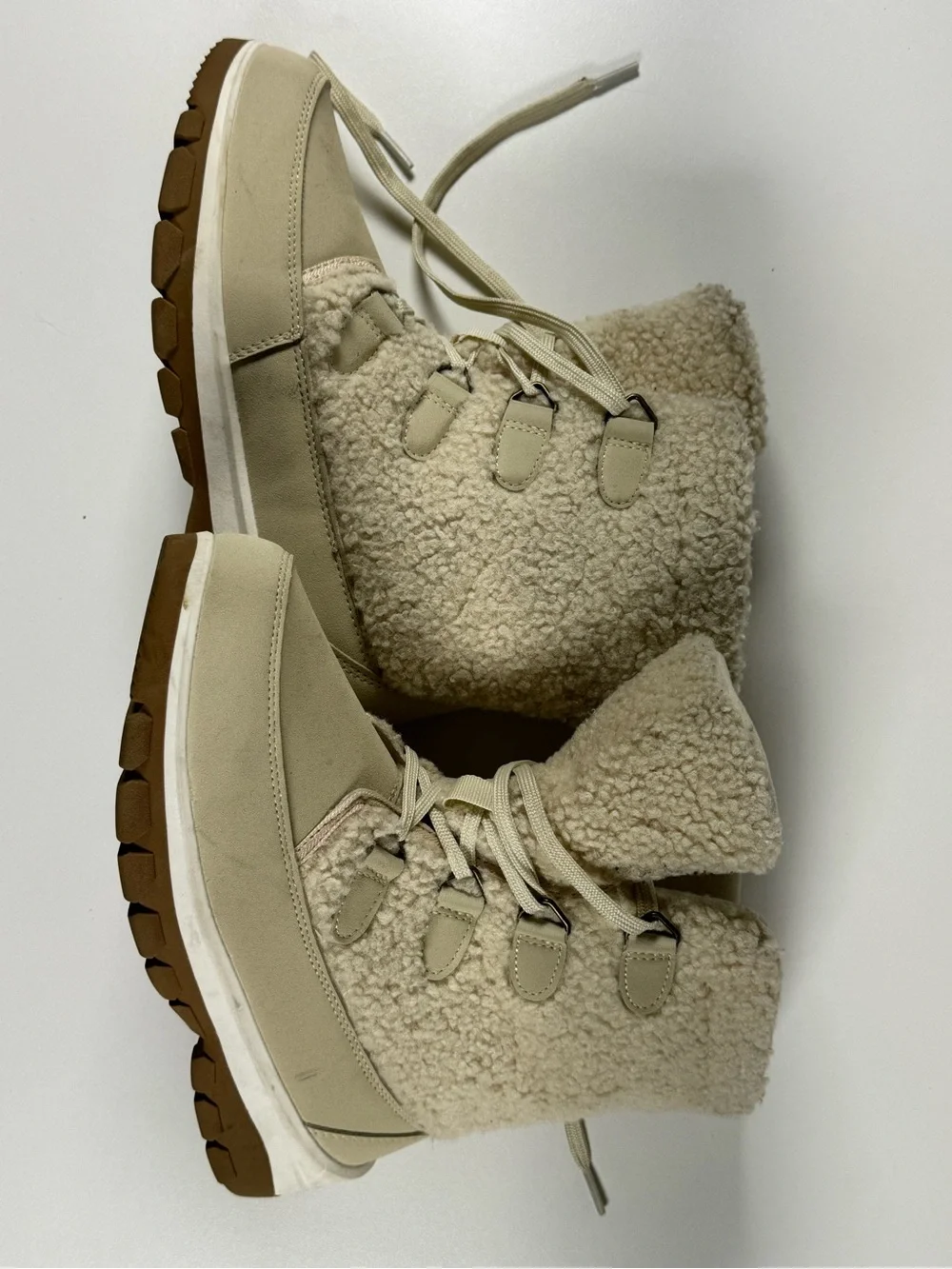 Target Women's Sherpa Lace-Up Winter Boots in Cream and Brown